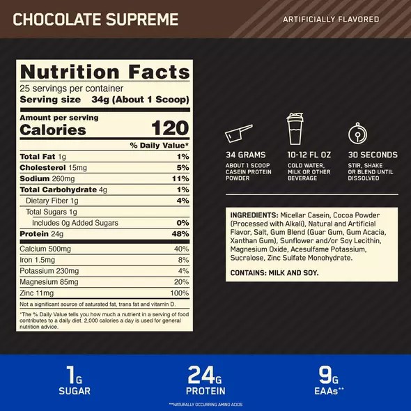 Optimum Nutrition GOLD STANDARD® 100% Casein Chocolate Supreme 2 lb (25 Servings) Norge | TUKSG7425