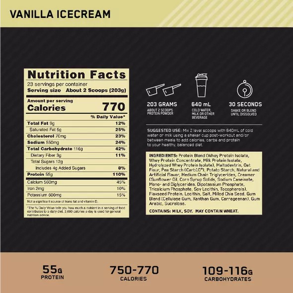 Optimum Nutrition Gold Standard Gainer Vanilla 4.67kg Norge | UYHEK5316